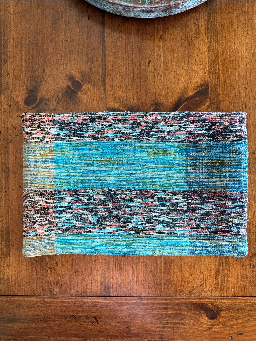 Crate&Barrel Turquoise Multicolor Woven Pillow